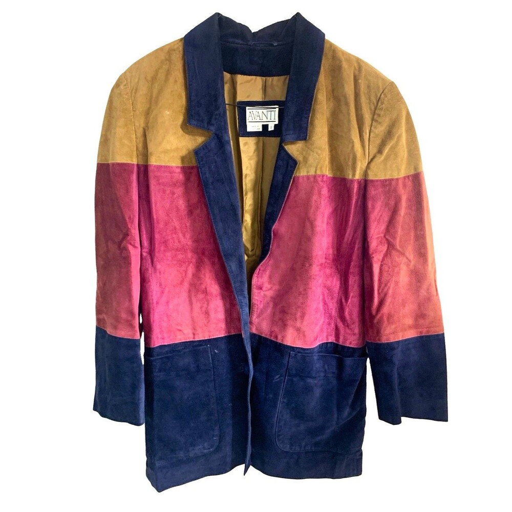 Avanti Vintage Women’s Colorblock Genuine Pig Suede Collared Button Jacket Small